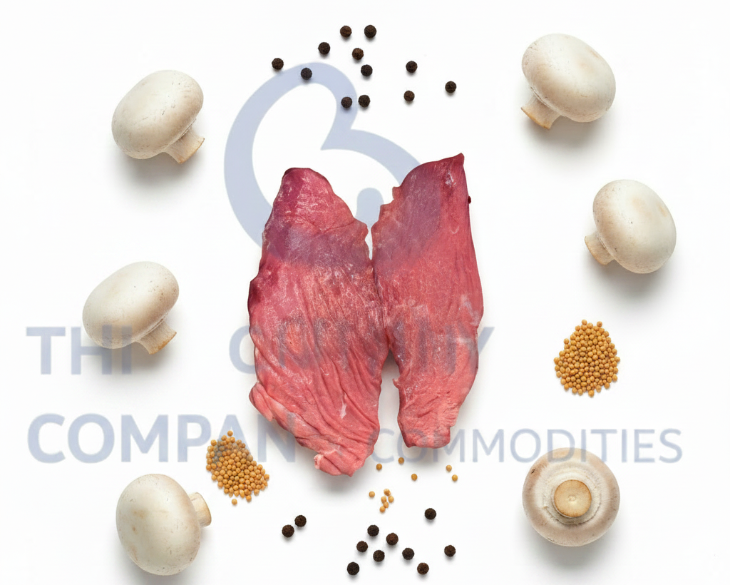Two pieces of raw meat on a white background with 'The Meat Company' branding.