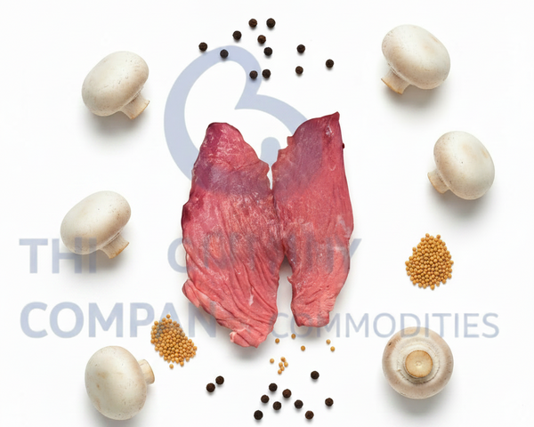 Two pieces of raw meat on a white background with 'The Meat Company' branding.